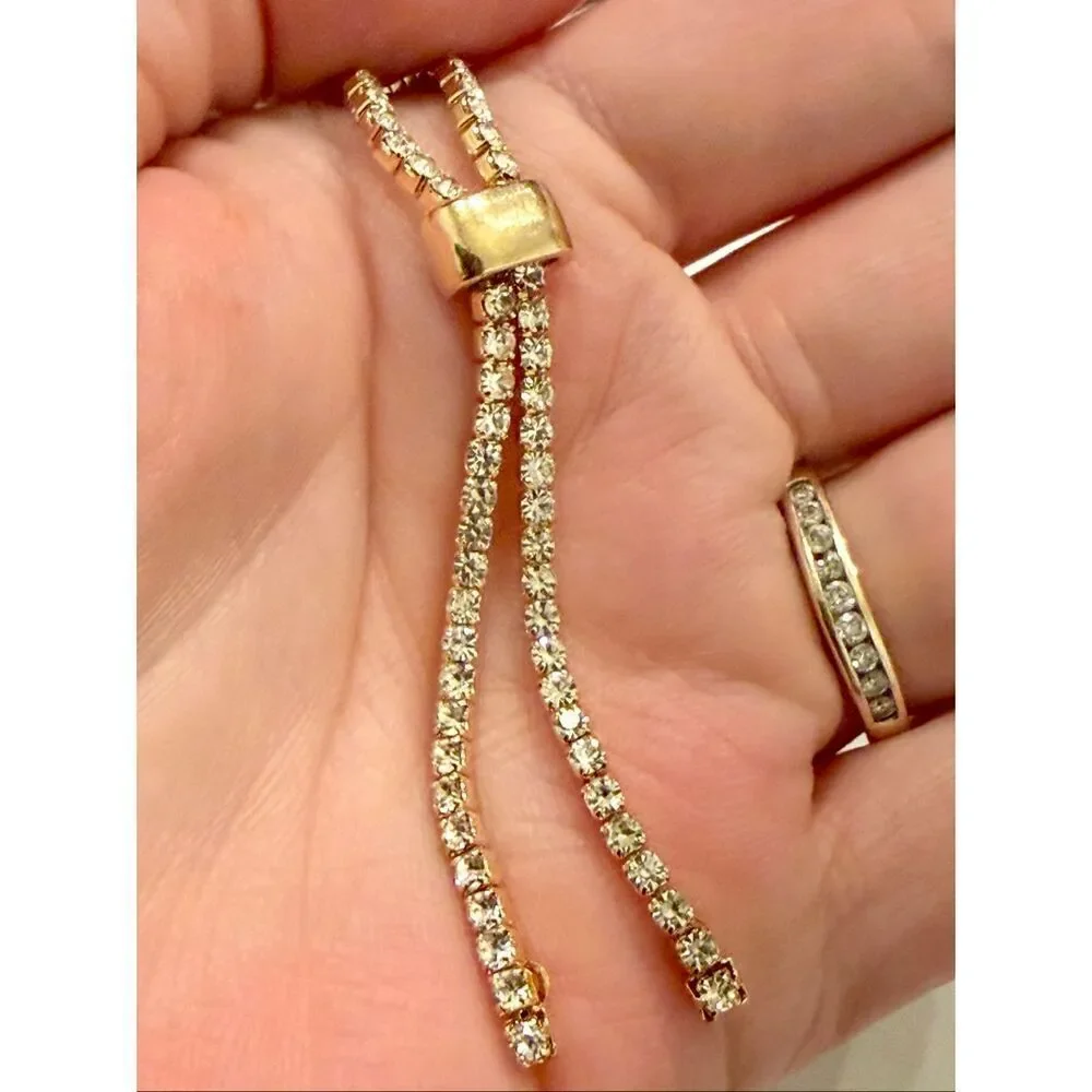 18K Gold Filled Crystal Tennis Bracelet Adjustable Slider Bolo Baguette Sparklin